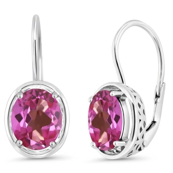 925 Sterling Silver and 3.60 Cttw Pink Mystic Topaz Oval Leverback Drop Earrings